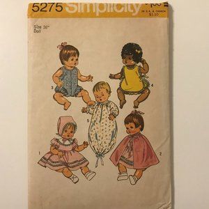 Vintage Simplicity 16" Doll Clothes Sewing Pattern #5275